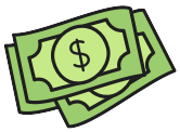sticker-style icon of a handful of dollar bills