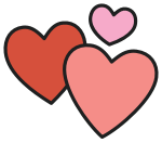 sticker-style icon of three pink and red hearts in a cluster