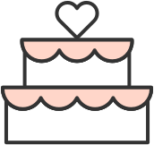 icon of a 2-tier layer cake with pink scalloped frosting and a heart topper
