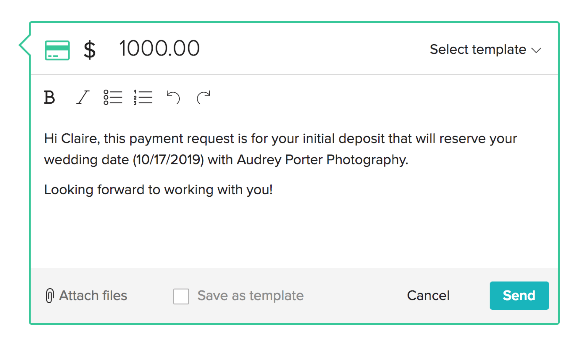 Enter payment amount and send request.