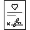 icon of a document with a heart on it and a signature on a line next to an X