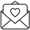icon of an open envelope with a card with a heart on it popping out, to signify a save-the-date card for a wedding