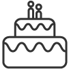 icon of a two-tiered wedding cake with icing and a wedding cake-topper