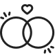 icon of two wedding bands overlapping with a heart above them