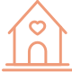 icon of a building with a peaked roof and two wide stairs leading up to a door with a heart over it