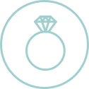 teal icon of an engagement ring in a circle