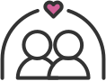 icon of two people standing under an arch shape topped with a small heart
