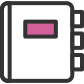 icon of a notebook or binder with a pink label and multiple tabs sticking out