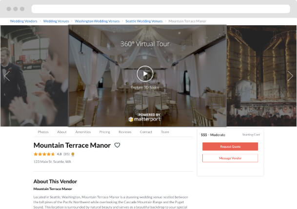 Preview of a 360° Virtual Tour on a Storefront on The Knot